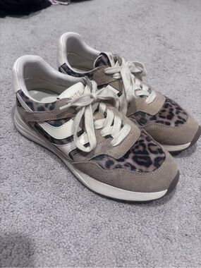 New Balance Women's Leopard-Print Suede Sneakers in Taupe and White